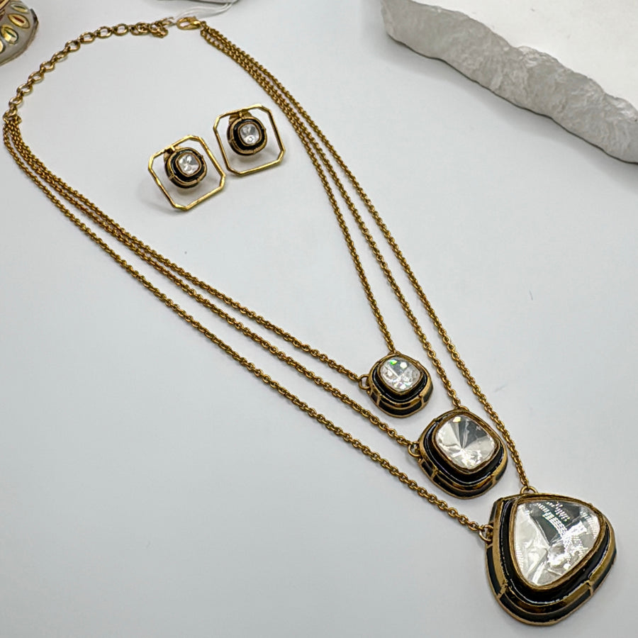 Black Uncut Kundan Necklace Set