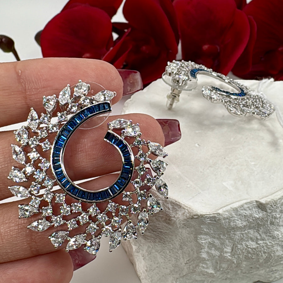 Blue Invisible Setting Italian Cubic Zirconia Earrings