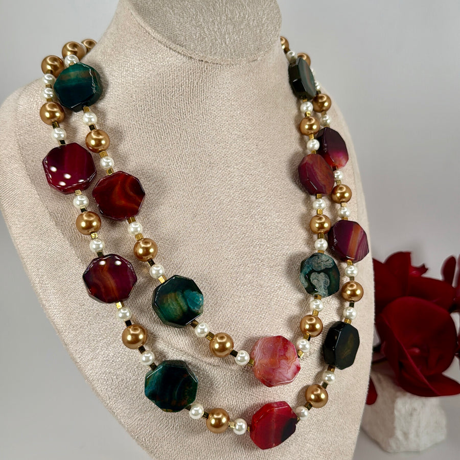 Multi Natural Stone Two Layer Necklace
