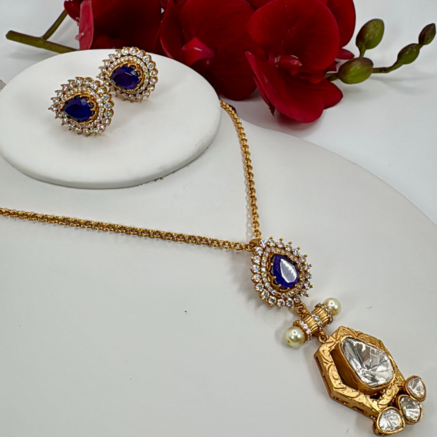 Purple Moissanite Pendant Necklace Set