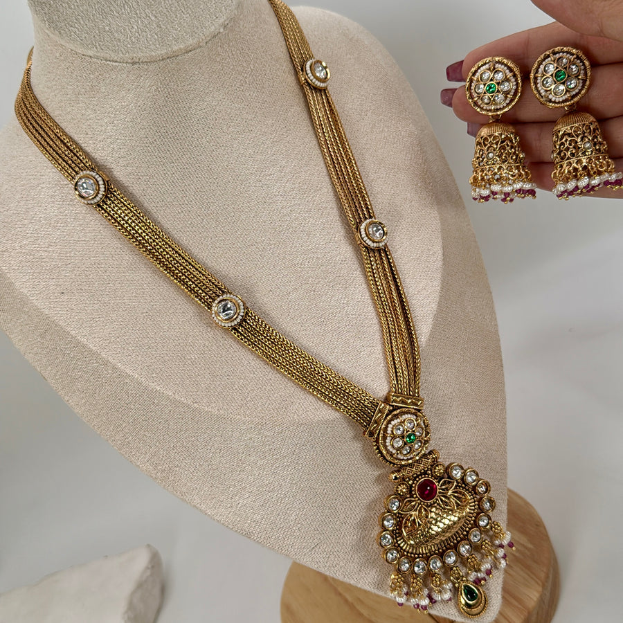 Multi Antique Gold Long Necklace Set