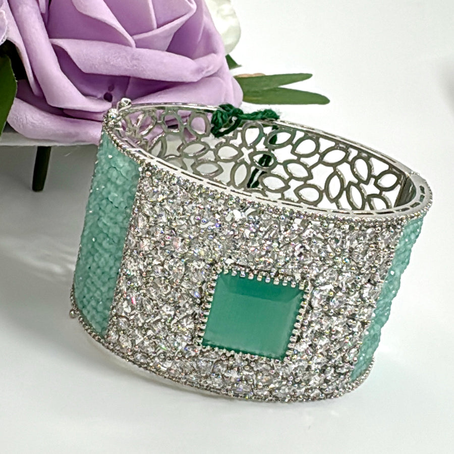 Mint Cubic Zirconia Statement Bangle(Fits Size Size 2.2-Size 2.6)