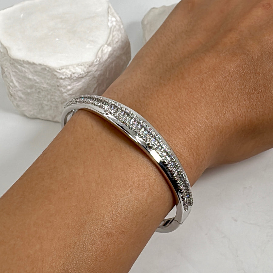 Clear Italian Cubic Zirconia American Diamonds Openable Bangle(Fits Size 2.2-2.6)