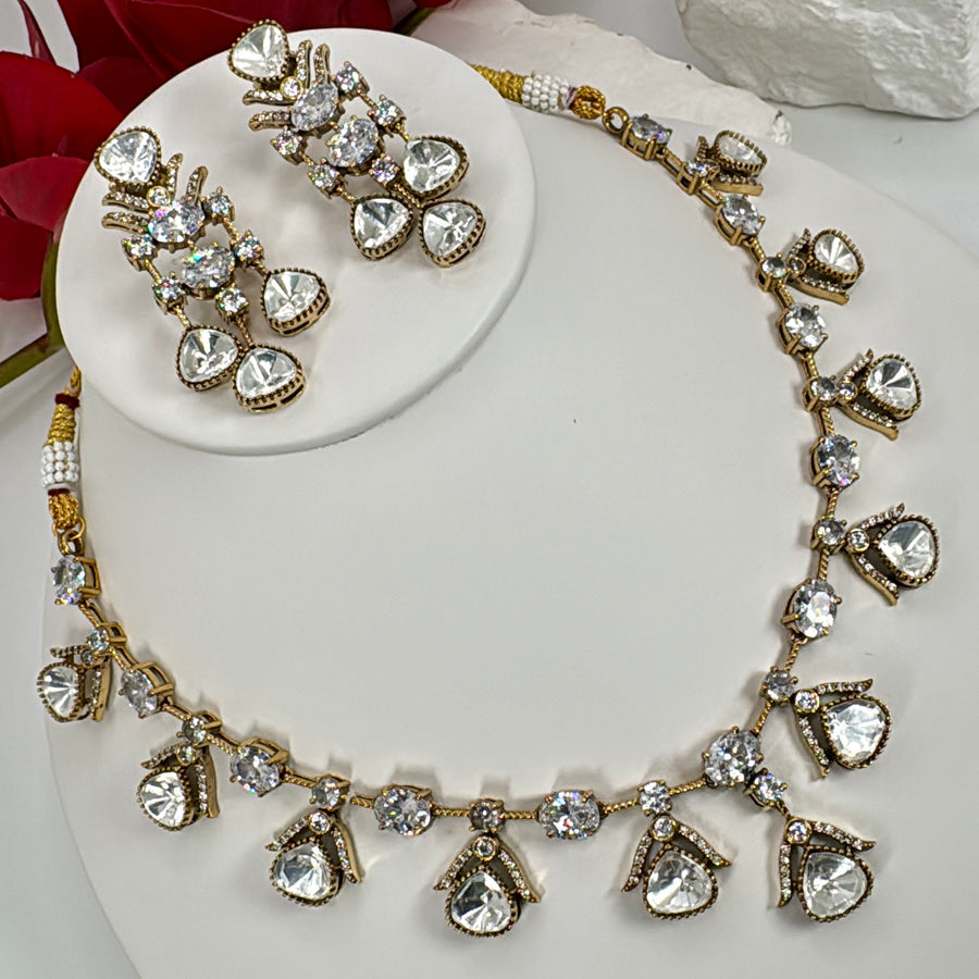Clear Moissanite Kundan Necklace Set