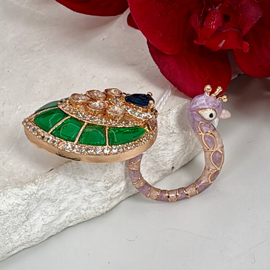 Green Jadau Moissanite Peacock Finger Ring