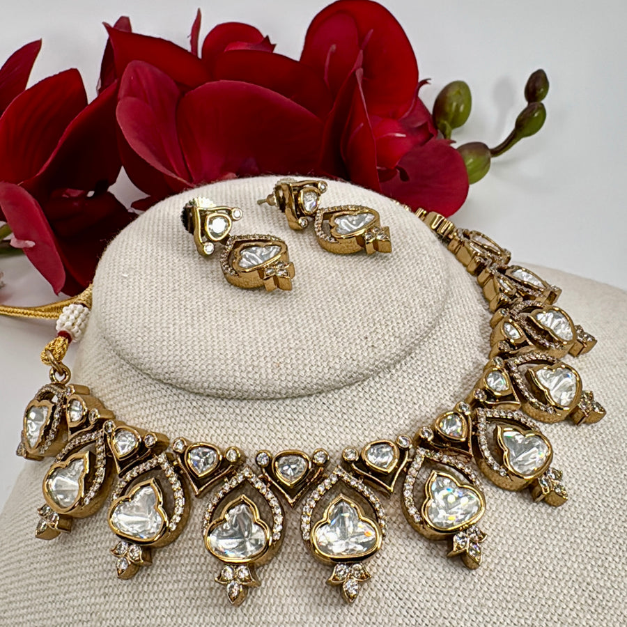 Clear Polki Kundan Necklace Set