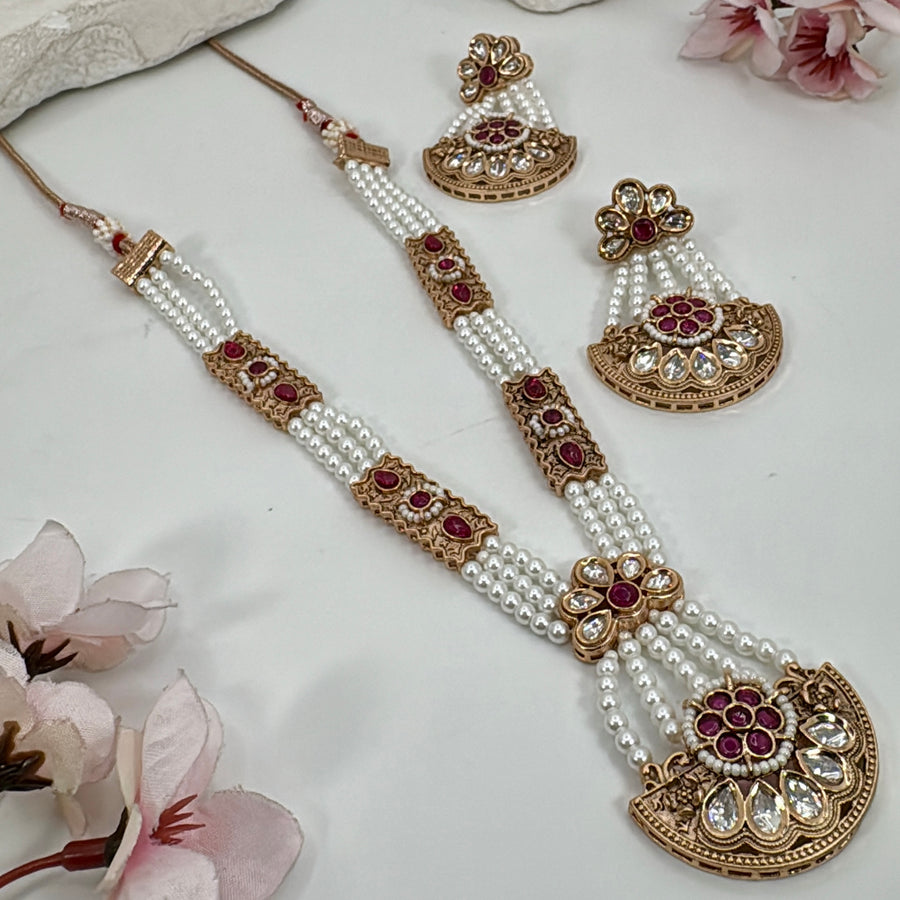 Ruby Pearl Kemp Jadau Necklace Set