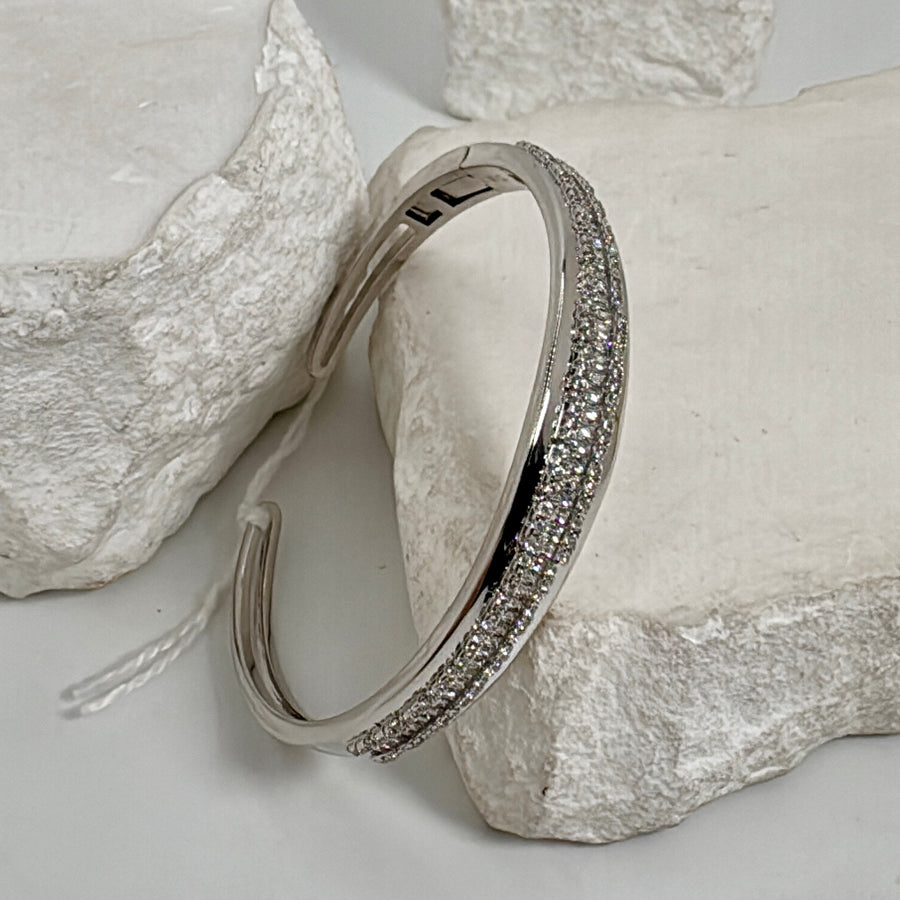 Clear Italian Cubic Zirconia American Diamonds Openable Bangle(Fits Size 2.2-2.6)