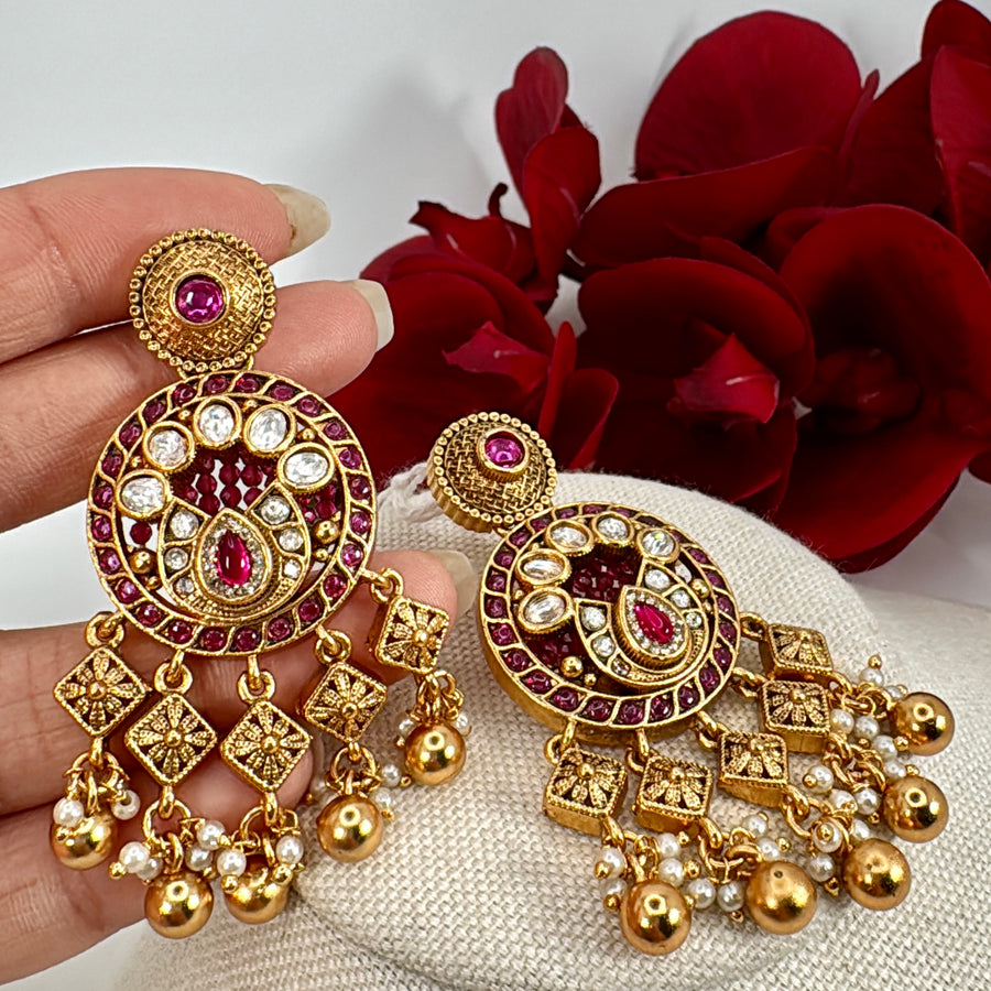 Ruby Antique Gold Earrings