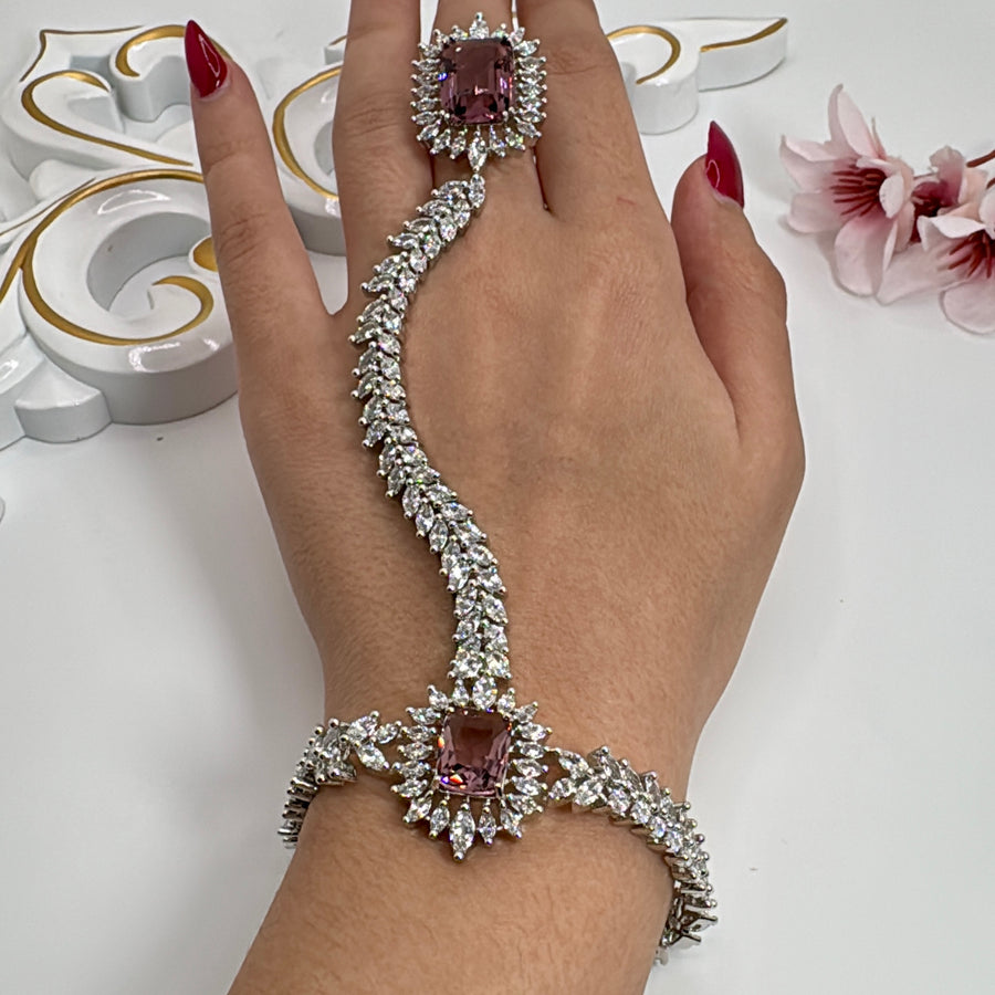 Amethyst Purple American Diamonds CZ Adjustable Finger Bracelet