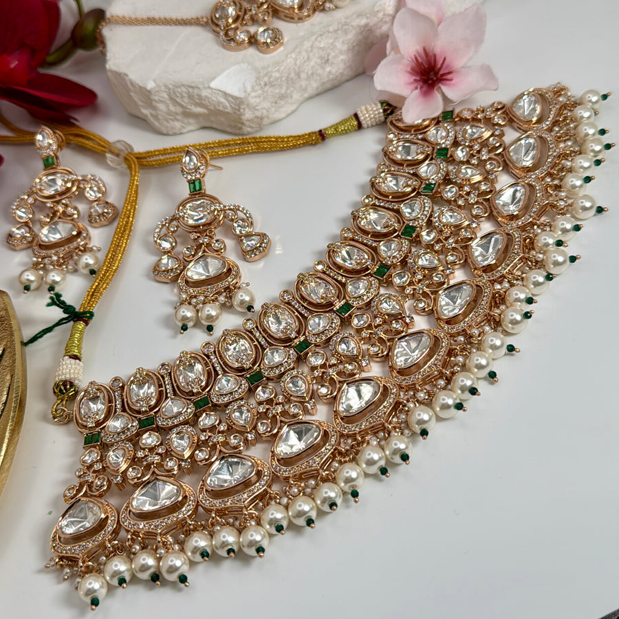 Green Polki Kundan Statement Necklace Set
