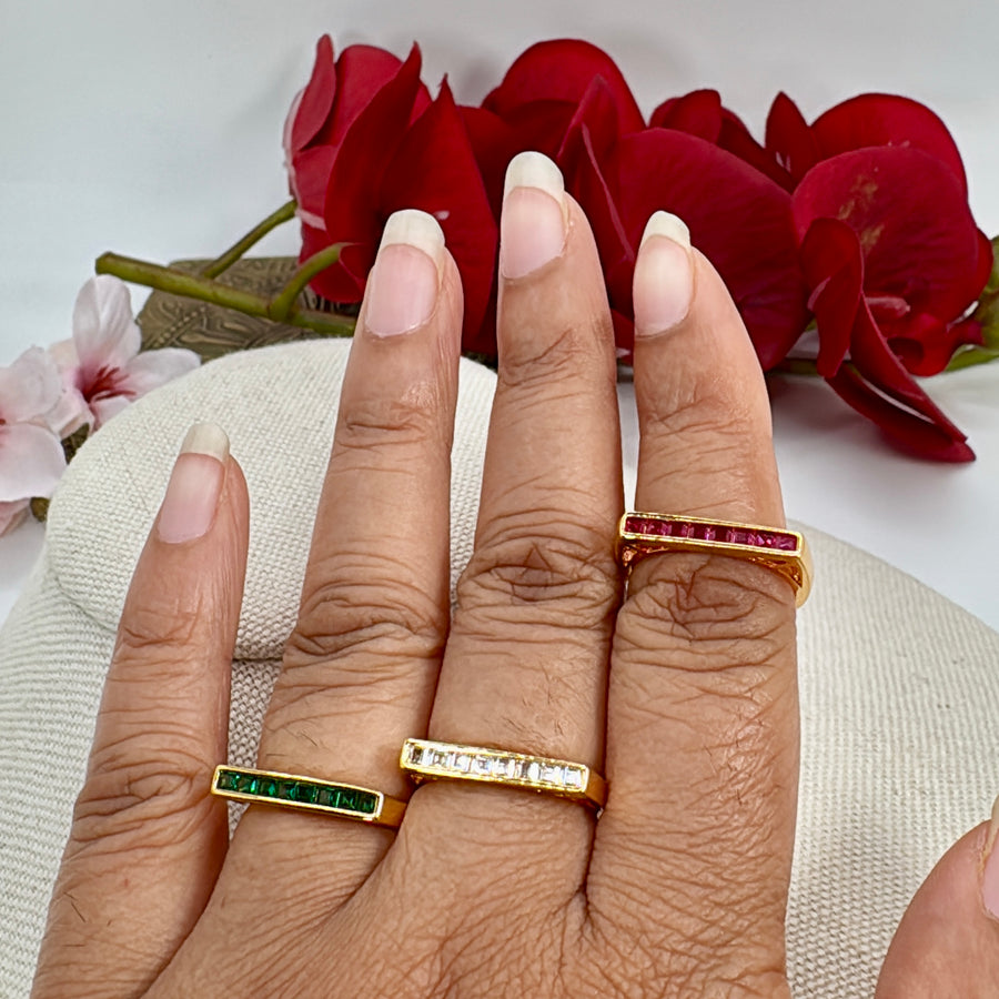 Multi Gold Stackable Set of Non Openable Three Finger Rings  (Size 6)