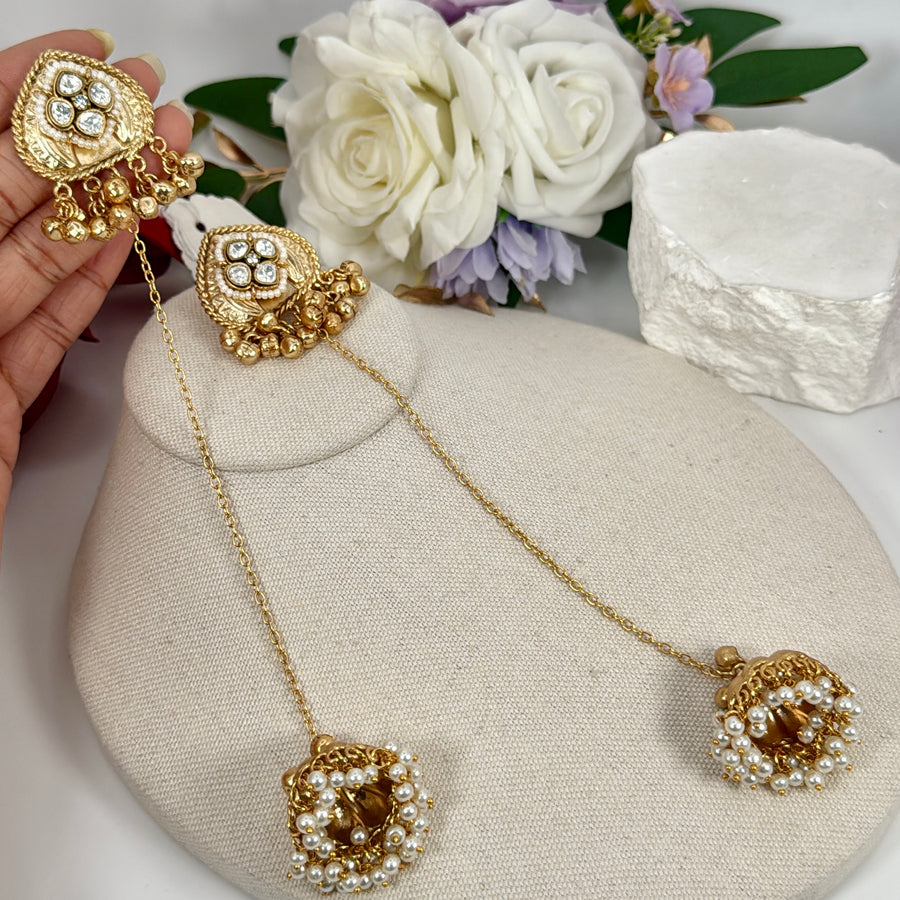 Clear Silver Lookalike Moissanite Jhumka Kashmiri Earrings