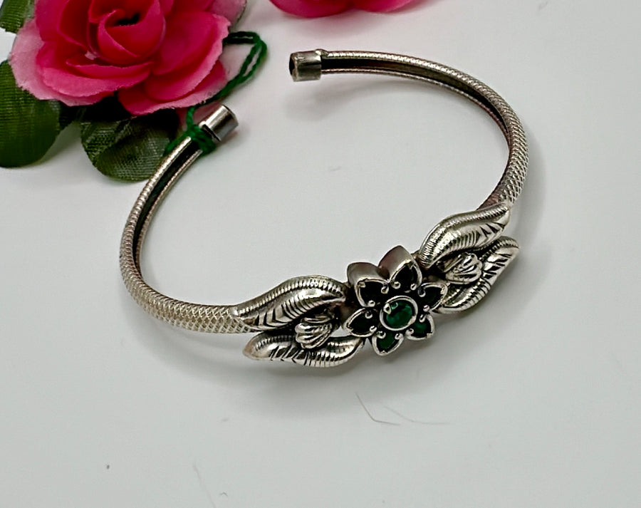 Green Silver Lookalike Adjustable Cuff Bracelet(One Size Fits All)