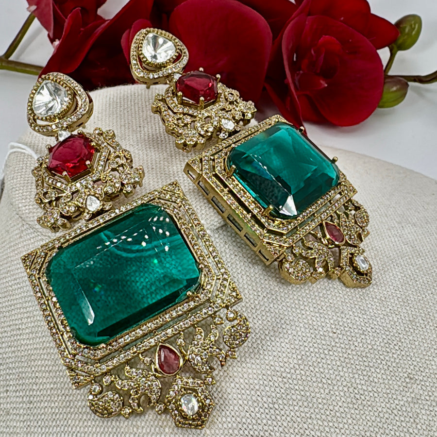 Teal Ruby Moissanite Statement Earrings