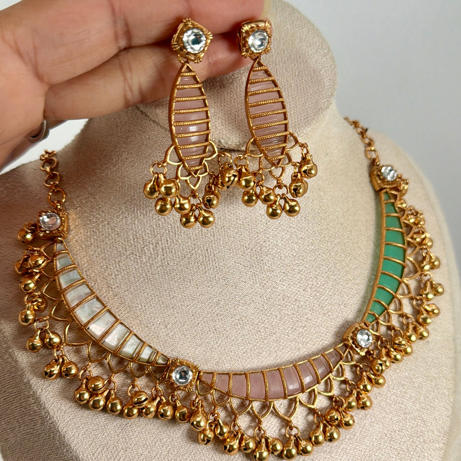 Pastal Multi Apala Inspired Dainty Necklace Set