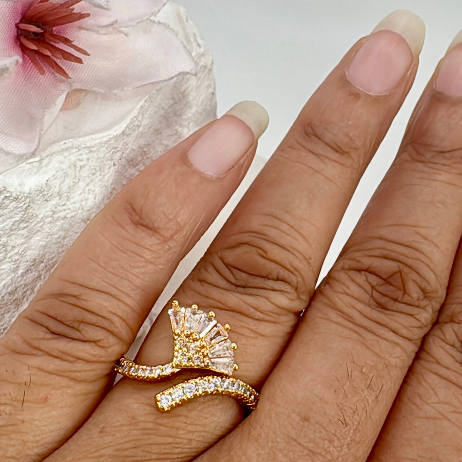Clear Tanishq Inspired Cubic Zirconia American Diamonds Gold Plated Adjustable Finger Ring Design 10