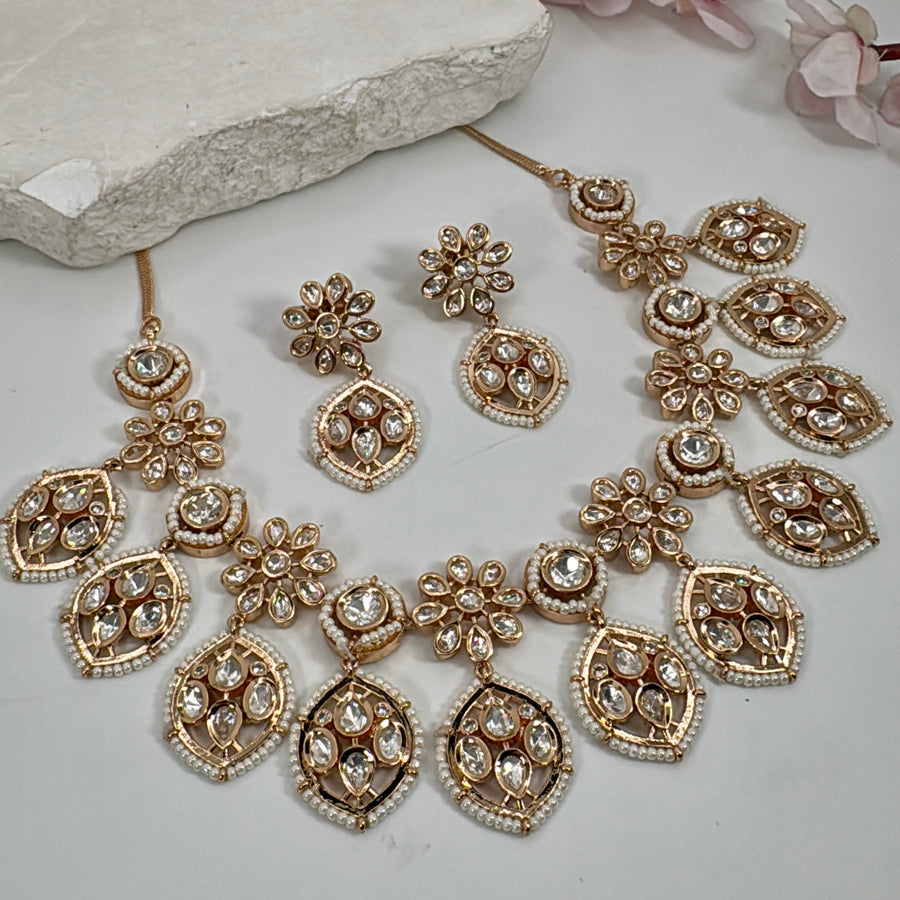 Clear Polki Kundan Necklace Set