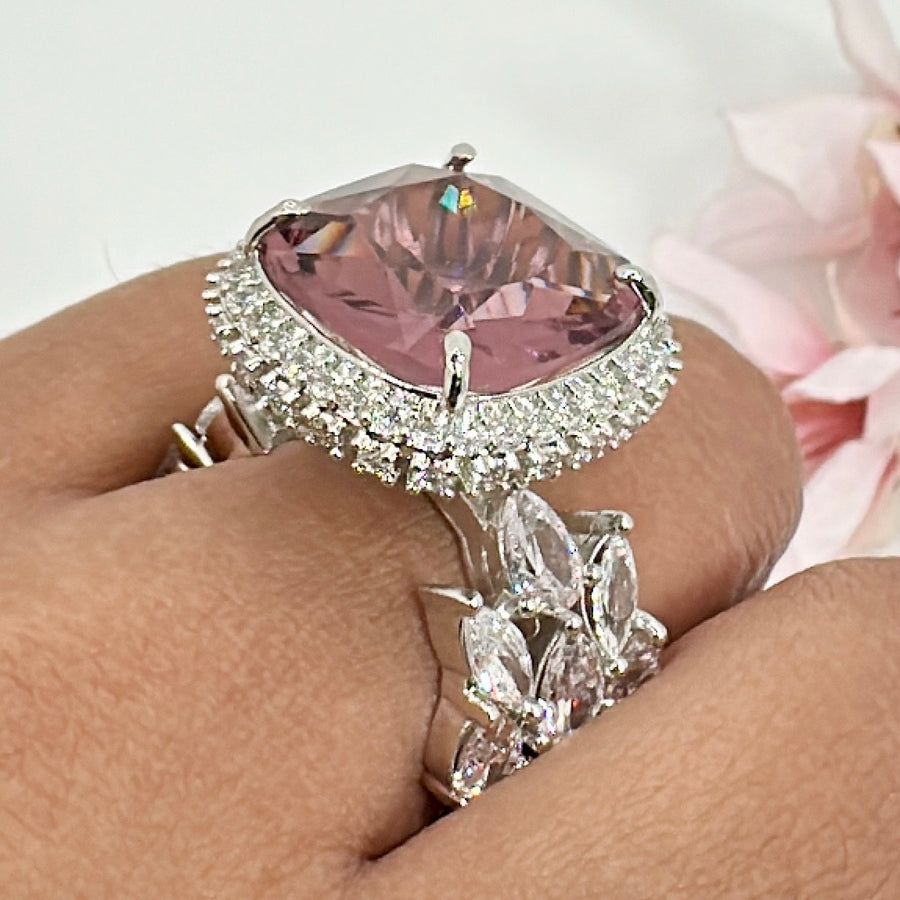 Wine American Diamonds/CZ Adjustable Finger Ring