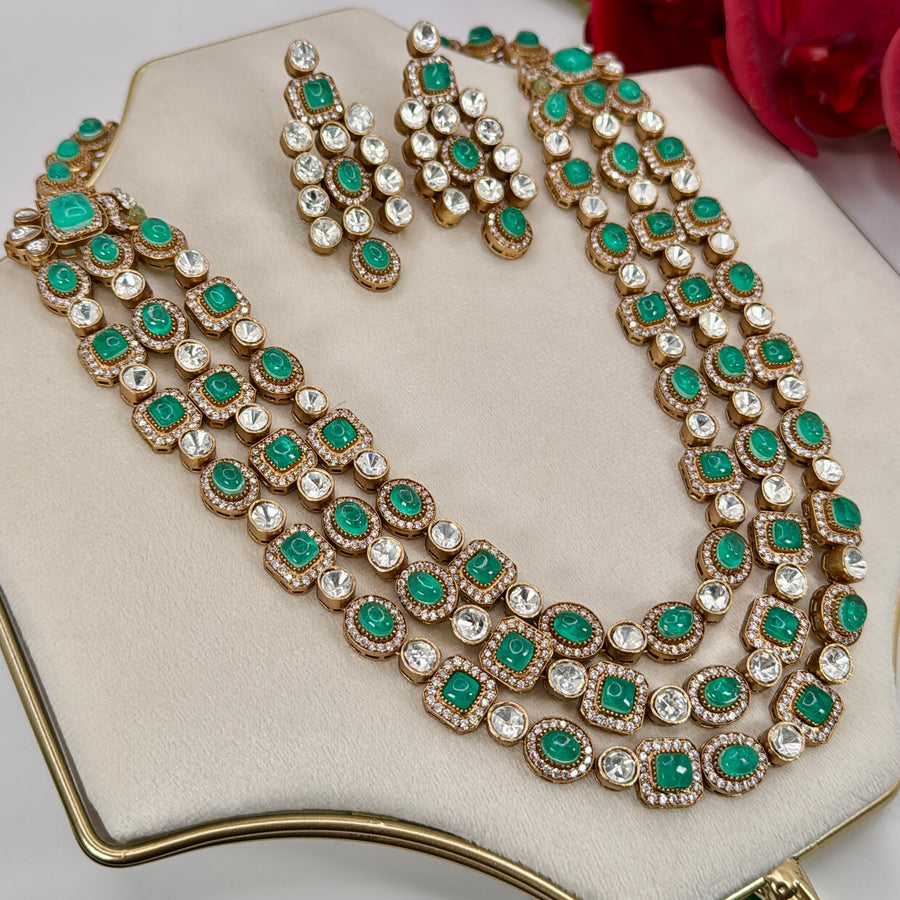 Mint Moissanite Three Layers Necklace Set