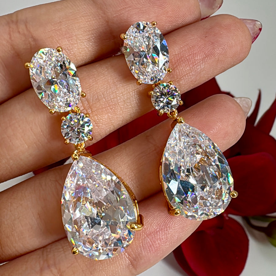 Clear Gold Cubic Zirconia Italian Earrings ( Length Approx.1.5 inches)