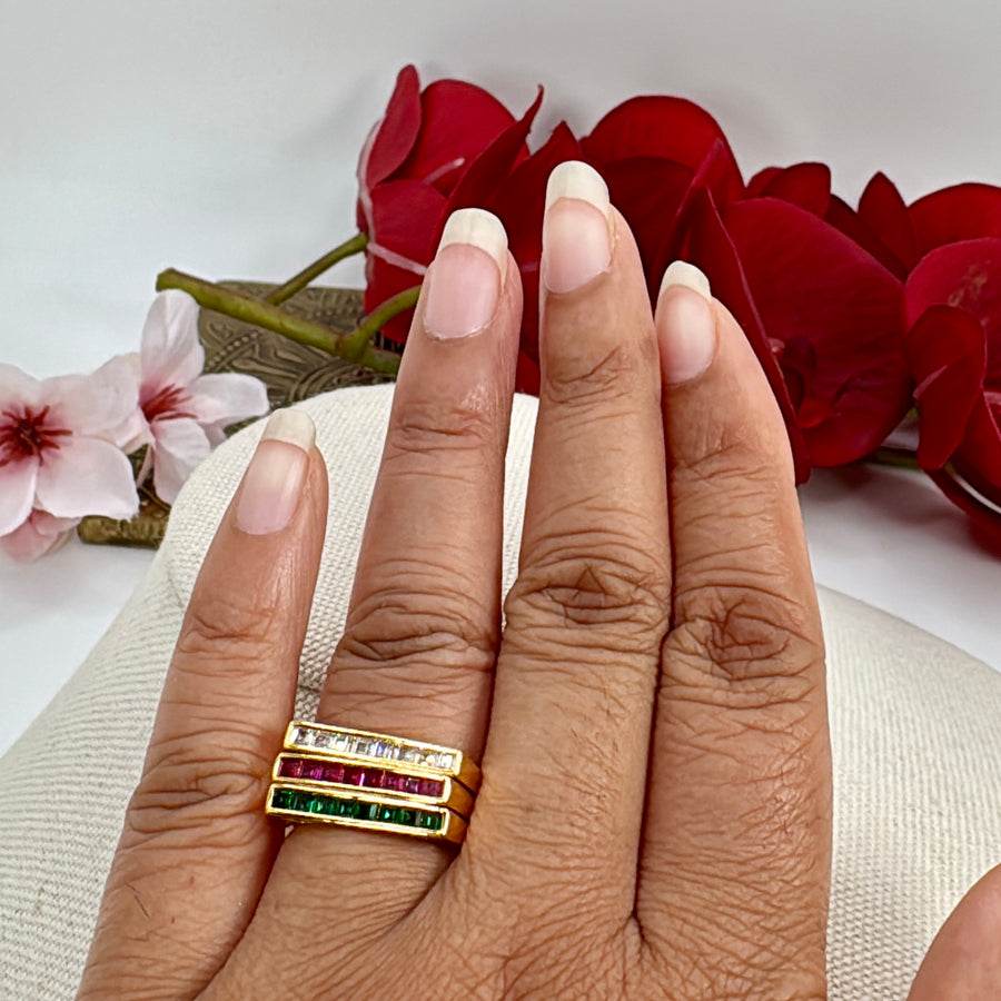 Multi Gold Stackable Set of Non Openable Three Finger Rings  (Size 6)