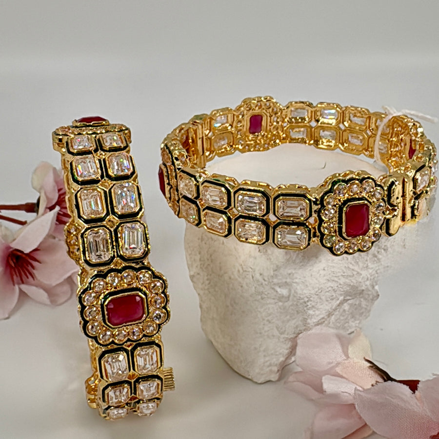 Ruby Kundan Openable Openable Bangle Pair (Size 2.2)