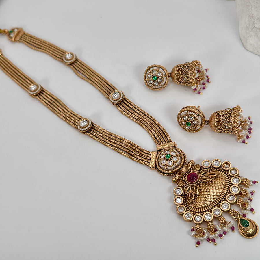 Multi Antique Gold Long Necklace Set