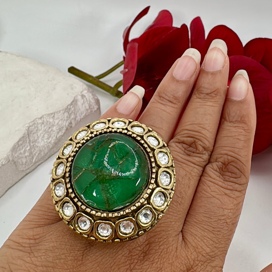 Green Doublet Tall Statement Finger Ring
