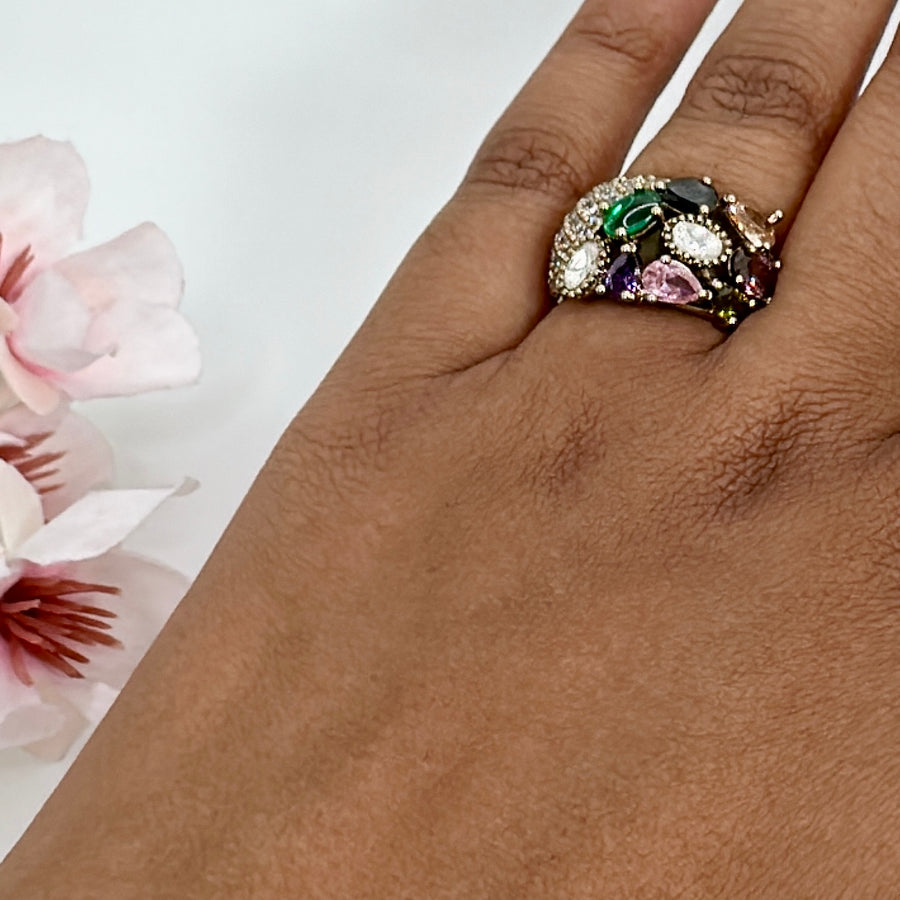 Multi Cubic Zirconia American Diamonds Adjustable Finger Ring