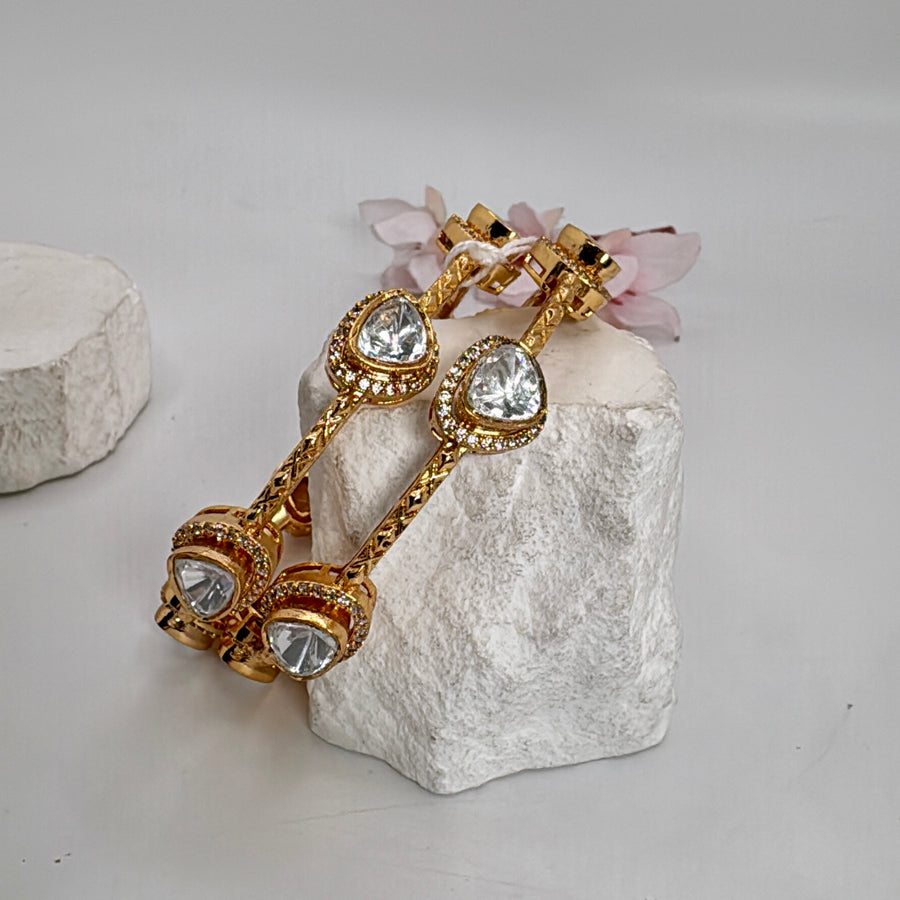Clear Polki Kundan Moissanite Non Openable Bangle Pair( Size 2.2)