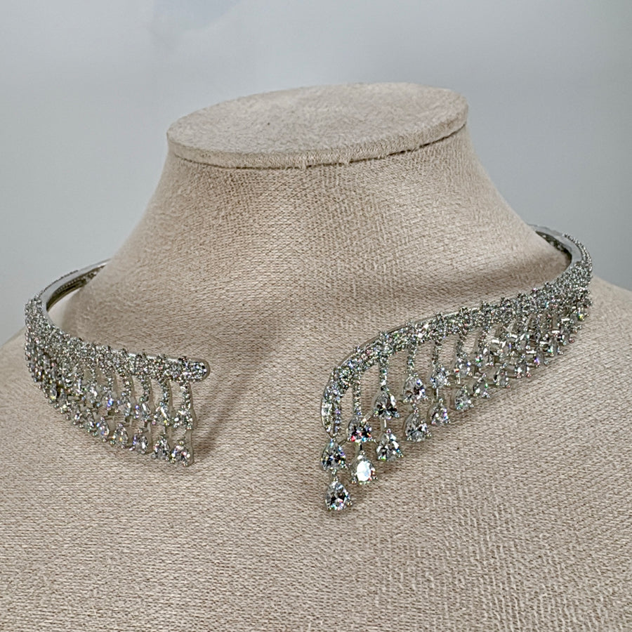 Clear AAA Cut Cubic Zirconia Rhodium Plated Chic Collar Choker Necklace Set