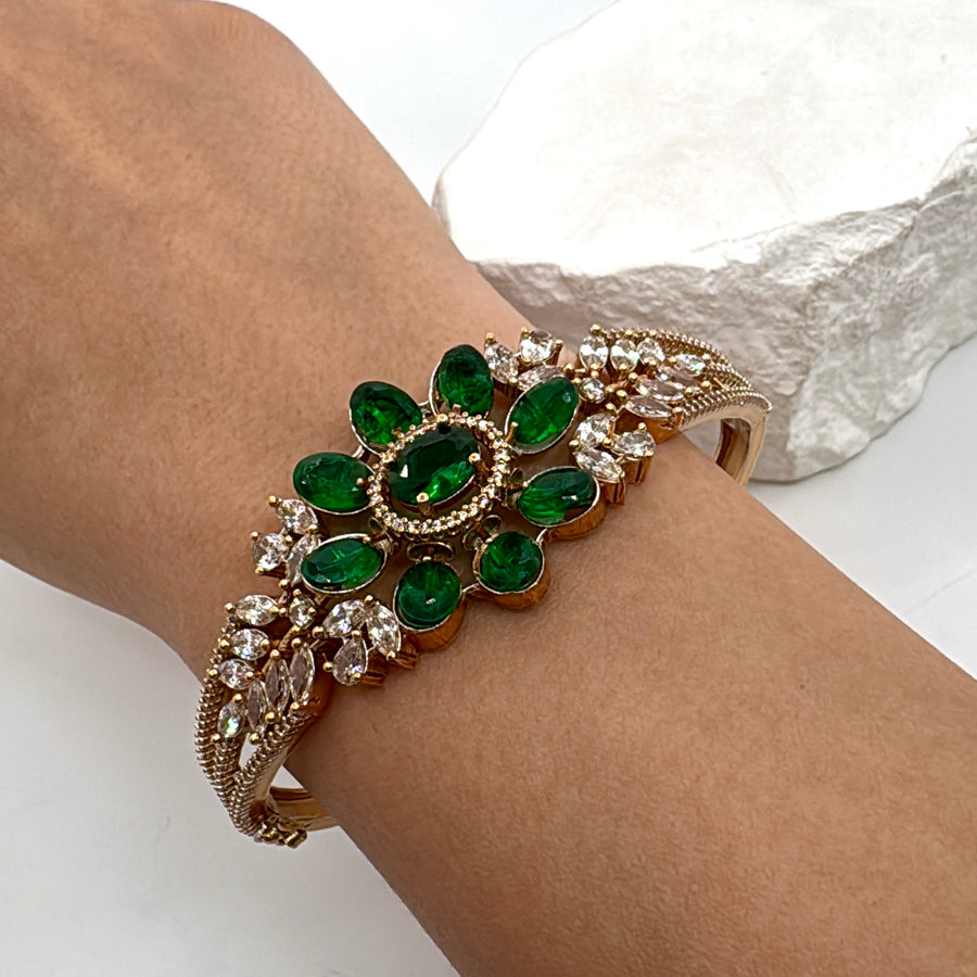 Green Kundan Openable Bangle(Fits Size 2.2-2.6)
