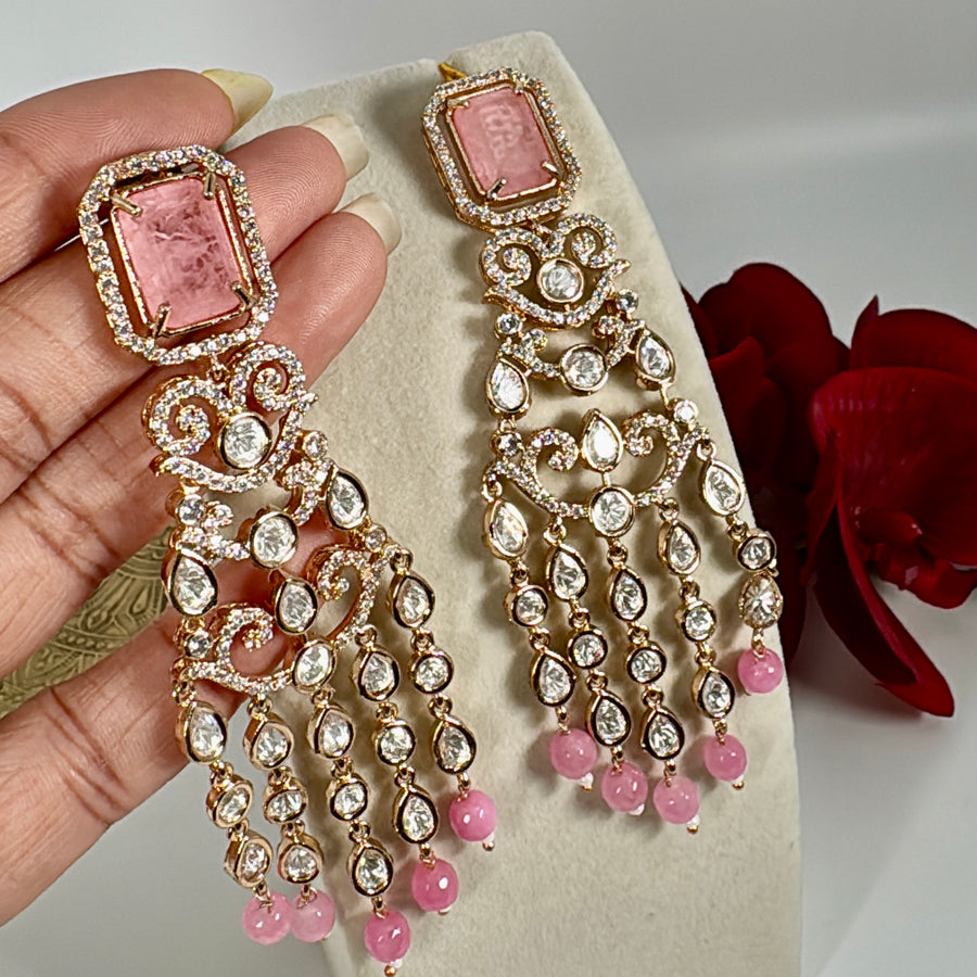 Pink Polki Kundan Lightweight Earrings