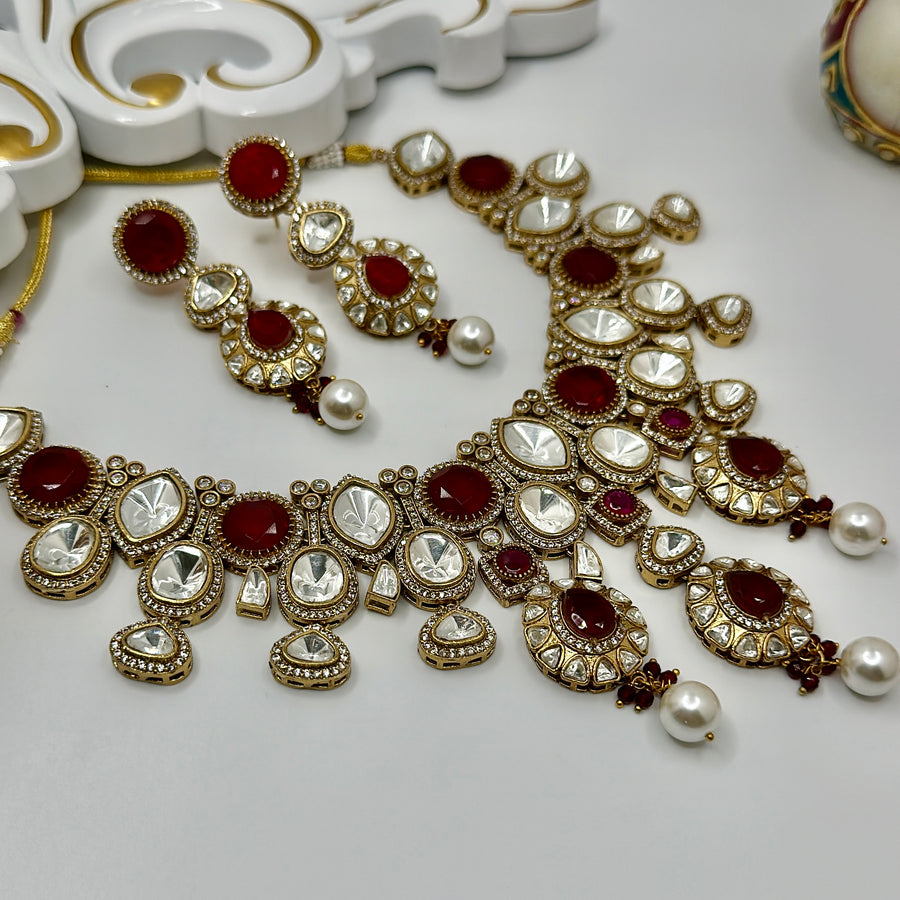 Ruby Moissanite Statement Kundan Necklace Set