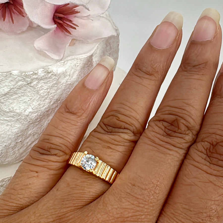 Clear Tanishq Inspired Cubic Zirconia American Diamonds Gold Plated Adjustable Finger Ring Design 7