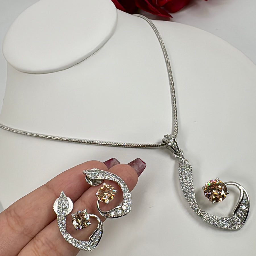 Champagne AAA Cut Cubic Zirconia Pendant Necklace Set
