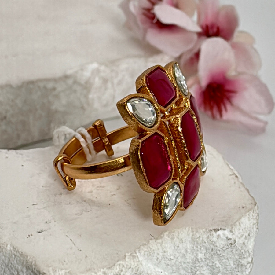 Ruby Paachi Jadau Adjustable Finger Ring