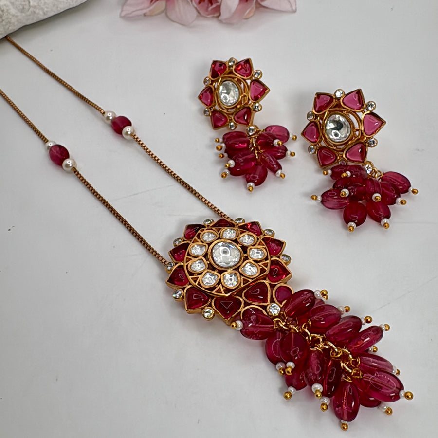 Ruby Jadau Kundan Pendant Necklace Set