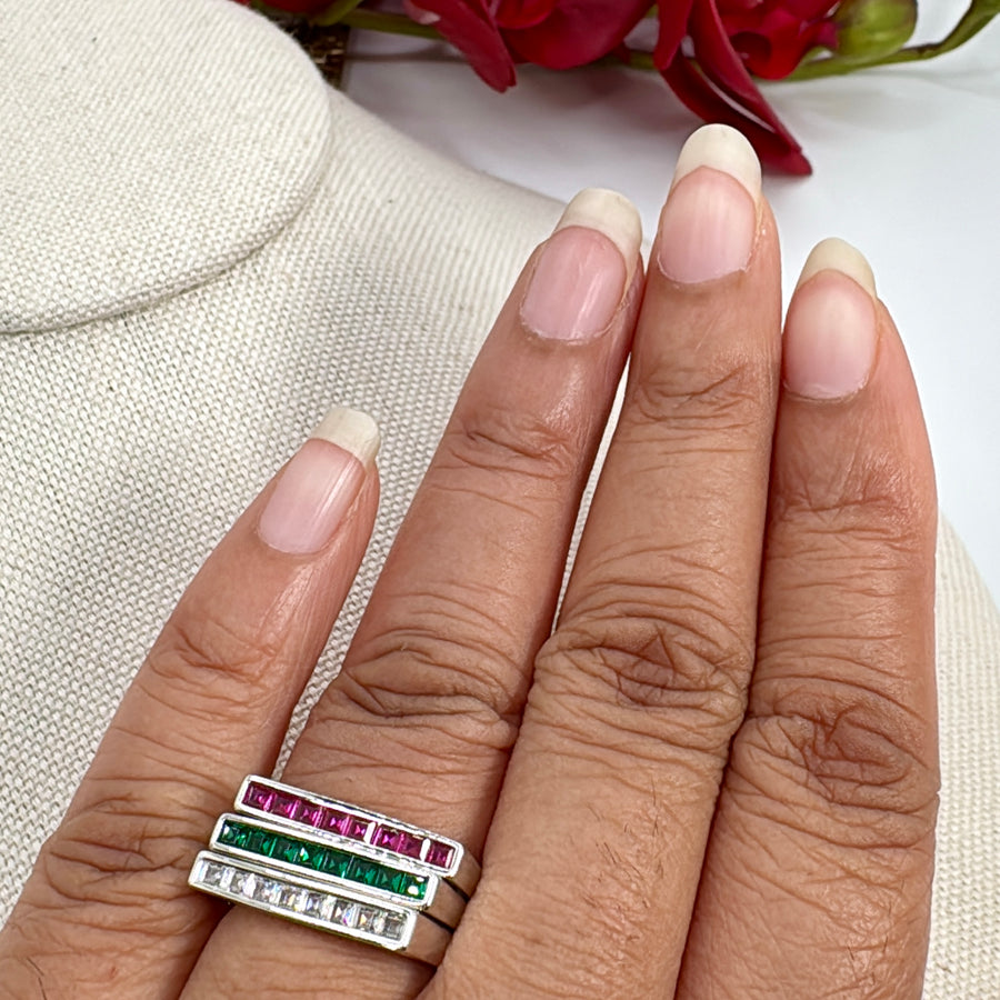 Multi Silver Stackable Set of Non Openable Three Finger Rings  (Size 6)