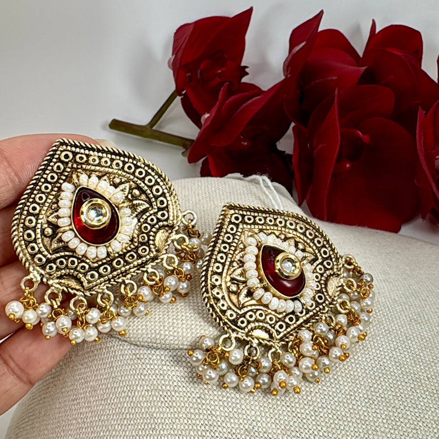 Ruby Silver Lookalike Gold Lightweight Stud Earrings