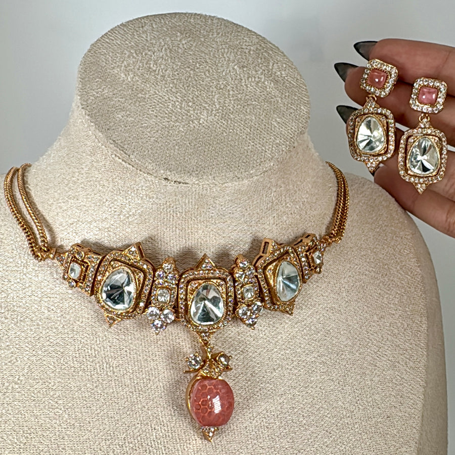 Pink Doublet Moissanite Choker Necklace Set
