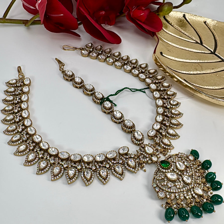 Green Moissanite Matha Patti Hair Accessory