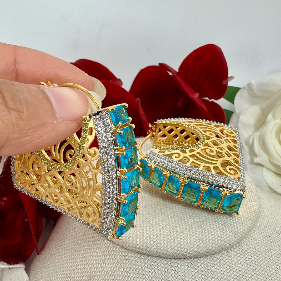 Turquoise American Diamonds Hoop Earrings