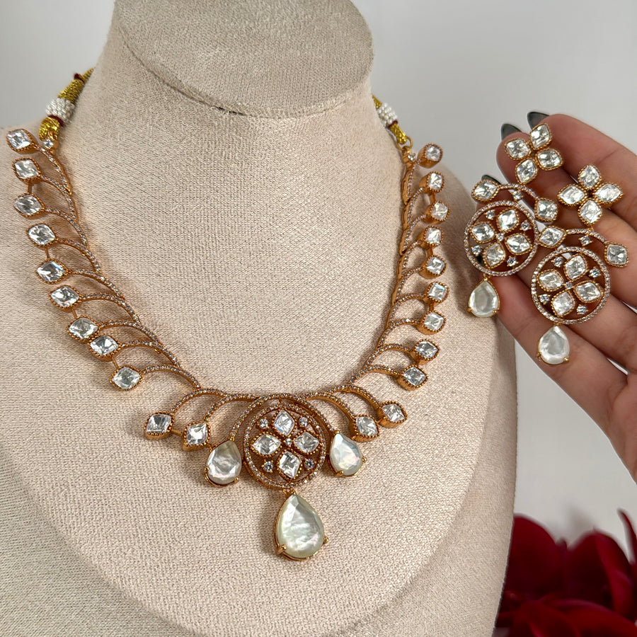Clear MOP Moissanite Necklace Set