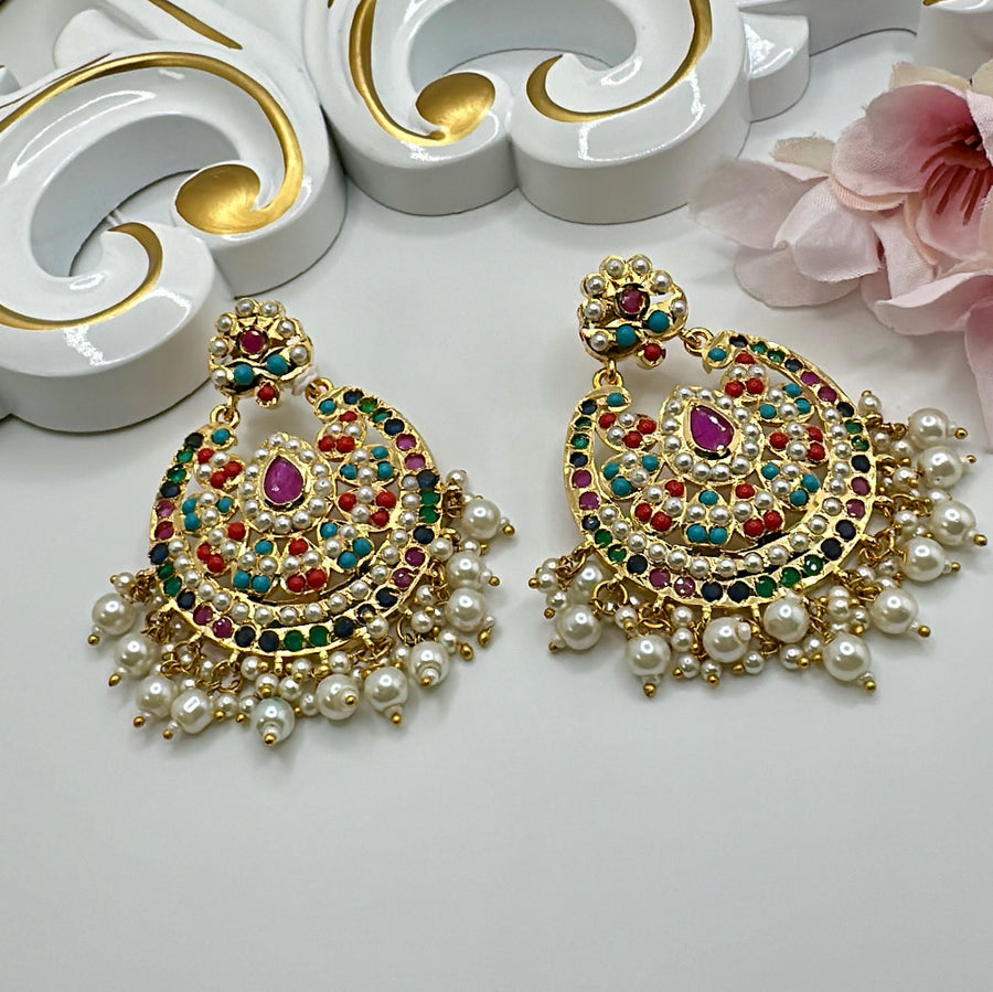 Multi Punjabi Jadau Earrings