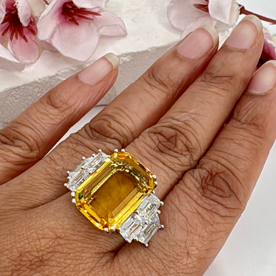 Yellow American Diamonds CZ Adjustable Finger Ring
