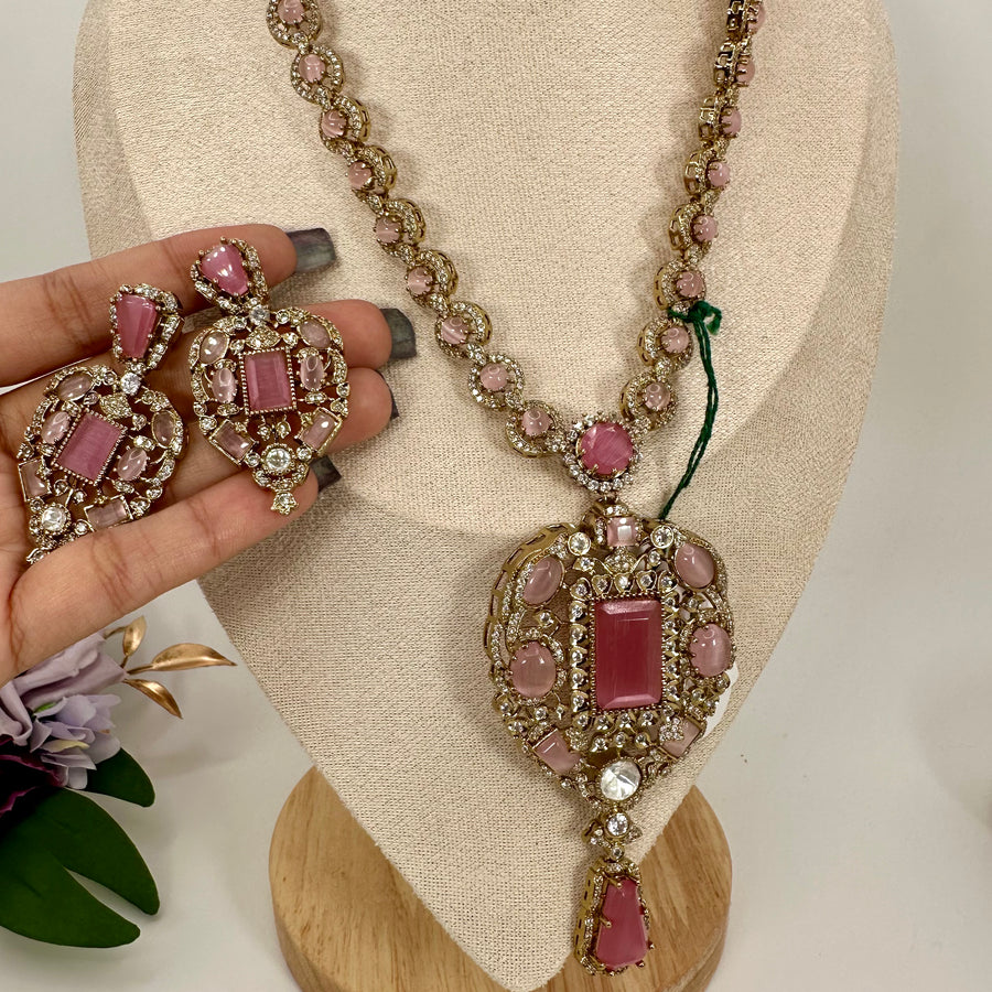 Pink Doublet Moissanite Sabya Inspired Necklace Set
