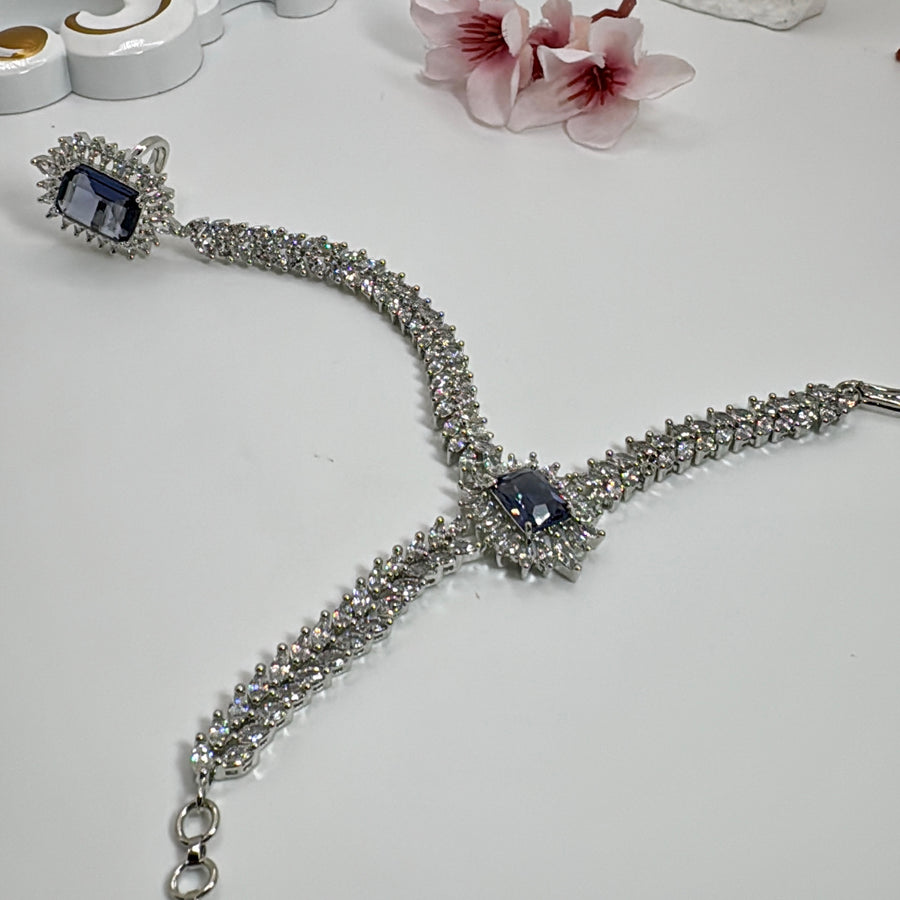 Amethyst Purple American Diamonds CZ Adjustable Finger Bracelet