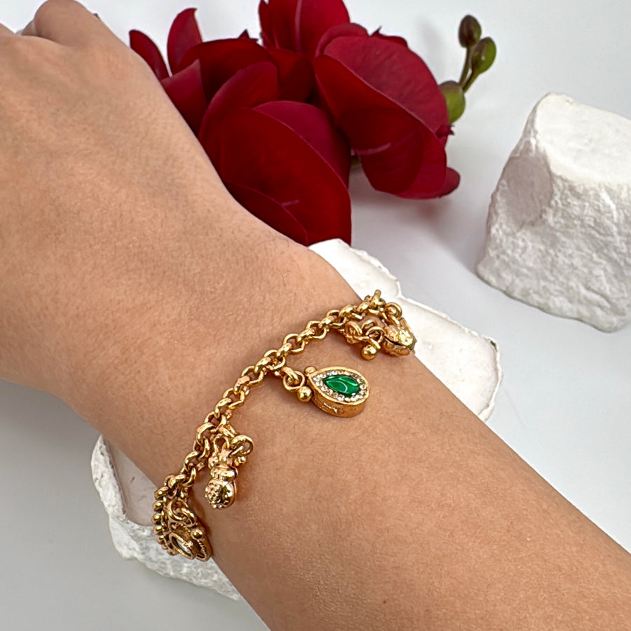 Green Charms Antique Gold Kundan Flexible Bracelet